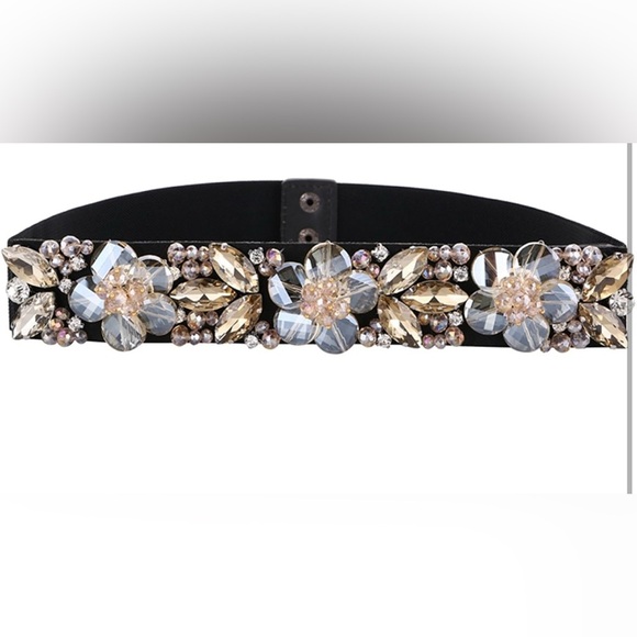 Women Rhinestone Decoration Waistband Stretch Elastic Dresses Waist Belts. - Picture 1 of 6